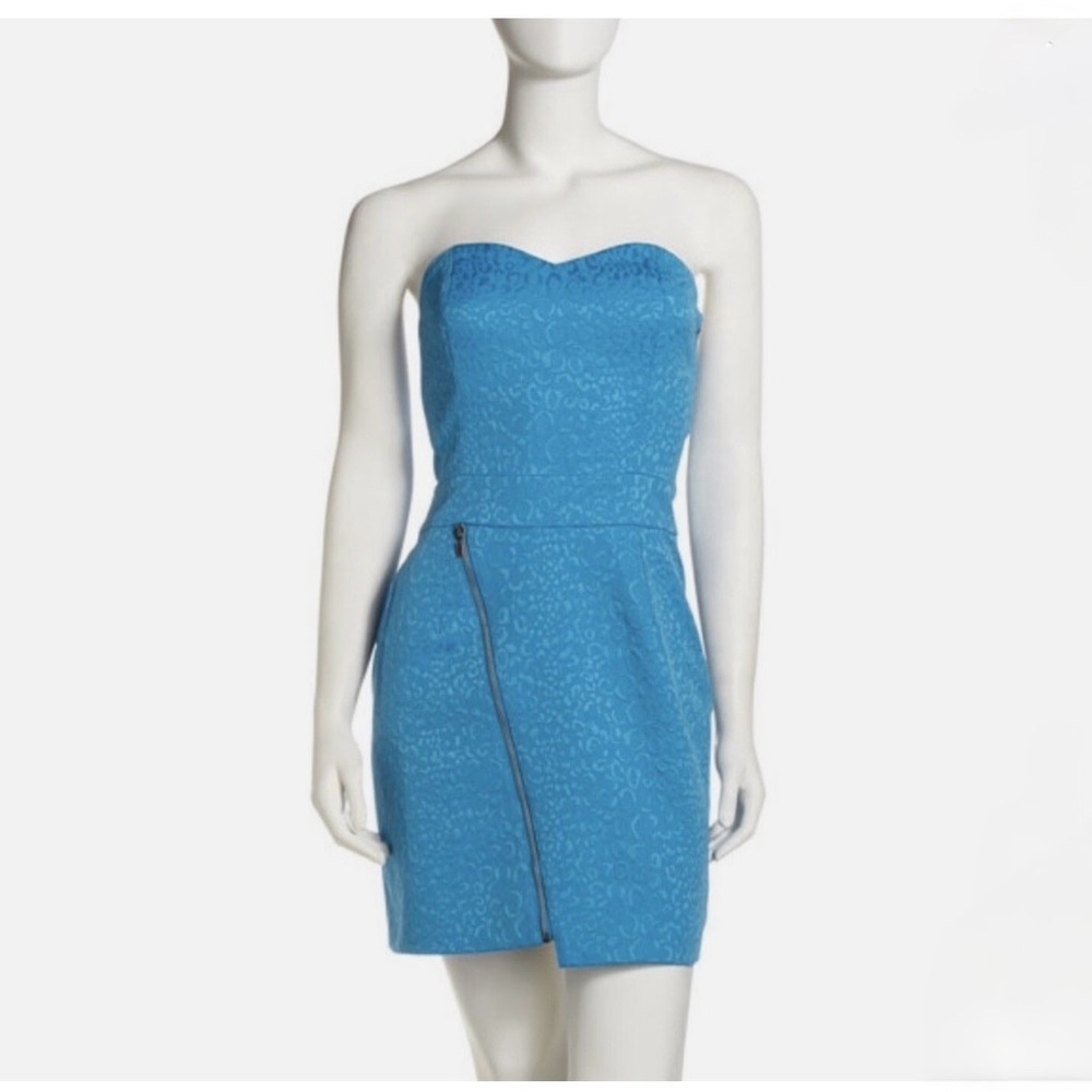 Laundry by Design Strapless Blue Textured Zipper Dress